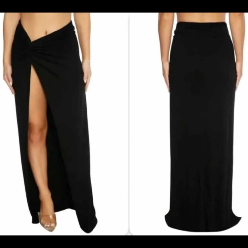 NWOT Naked Wardrobe Twisted High Slit Maxi Skirt Black Size L. Label #A8